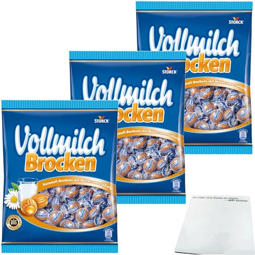 Storck Vollmilch Brocken Karamell-Bonbons mit Milchcreme-Füllung 3er Pack (3x315g Packung) + usy Block