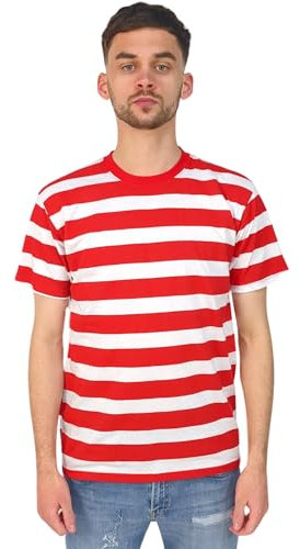 Mens Short Sleeve Cotton Crewneck Striped T-Shirt Casual Horizontal Striped Shirts(Red/White, S)