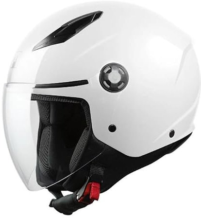 MPH Motorradhelm Demi Jet Scooter Star weiß glänzend langes Visier White Gloss Größe XS