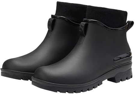 Stivali da pioggia da donna, 40 leggeri, impermeabili, Allmatch, da giardino, comodi, estivi, normali, corti, antivento, in gomma elastica, Nero , 39 EU