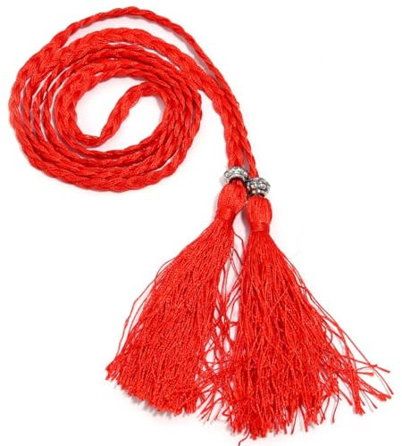 Wambere 1 Stück Damen Geflochtener Taillengürtel Fransengürtel Taillenseil Kordel Gürtel Dünner Quaste Geflochten Quastegürtel Gürtel Gewebte Quaste Kette Gürtel für Frauen Kleider,Rot