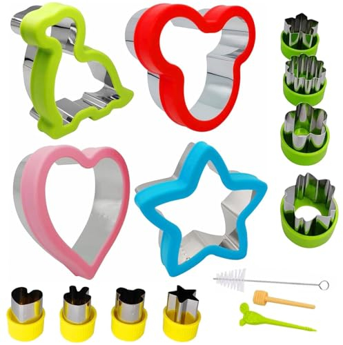 Bncxdc Juego de Cortadores de Sándwich, 12 Piezas Cortadores de Sándwich Multiusos, Cortadores de Galletas de Acero Inoxidable de Fruta y Verdura con Formas de Estrella, Corazón y Dinosaurio