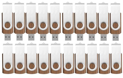 2GB USB Stick Holz 20 Stück TATMOHIK Wood Flash Speicherstick 2GB 20er Pack USB Flash Drive USB2.0 Metall-Schwenkclip Hölzern USB-Flash-Laufwerk Schnellen Geschwindigkeit Memory Stick（Walnußholz）