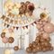Boho Happy Birthday Deko Braun - 131 Stück Beige Kaffee Braun Geburtstagsdeko, Girlande Banner, Wimpel Latexballon, Tissue Paper Pom Poms, für Hochzeit, Verlobung, Babyparty, Baby Shower Deko Jubiläum