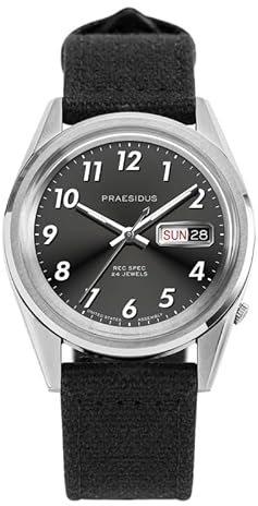PRAESIDUS REC SPEC WHITE SUNRAY Automatik Stahl Schwarz Leder Weiß Herrenuhr, Schwarz , Armband