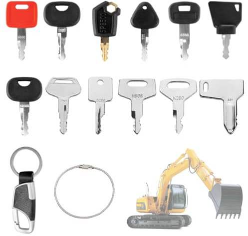 Buaak 14 Stück Baumaschinen Schlüssel Set, Kompatibel mit JCB, Liebherr, Volvo, Kubota, Caterpillar, Kobelco, Hitachi, Yanmar, Takeuchi, Komatsu, Bobcat, Bagger Schlüssel, Zündschlüssel