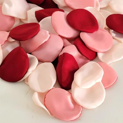 200 Pcs Pétales de Roses Artificielles, Mélange de Pétales de Rose Rose Pétales de soie Pétales de tissu Décoration pour Saint-Valentin, Mariage, Anniversaire(Poudre Profonde, Rouge Vin, Poudre Légère