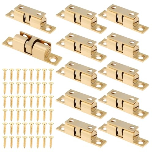Double Roller Catch Cabinet Latches 48 mm,Solid Brass,Pack of 12,Gold