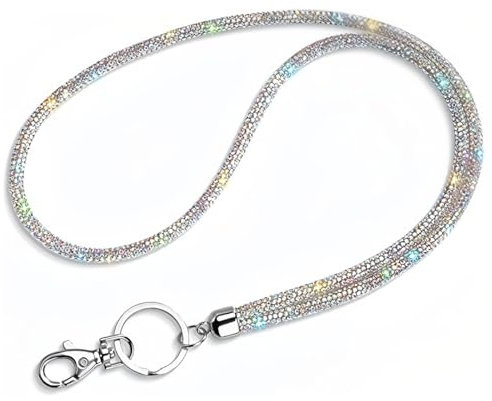 JEYORZY 1 pcs Lanière Collier En Cristal, porte badge tour de cou, Porte-Clés Bling Porte-Badges avec Lanière Rétractable et Porte-Cartes d'Identité, Cordon Tour de Cou avec Strass, pour Carte Bus