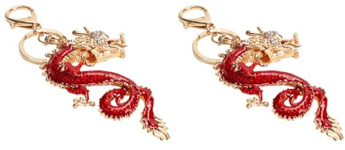 2 Pièces Porte-clés Dragon Chinois, Pendentif Porte-bonheur Dragon (longueur 6 cm) pour Sac à Main de Voiture (rouge)