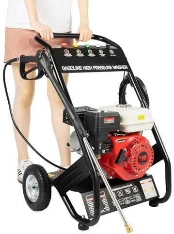 JUDEMII 7,5 HP idropulitrice a benzina autoadescante, 170 – 190 Bar pressione di lavoro idropulitrice ad alta pressione con 5 ugelli e filtri, 4 tempi con manicotto per candela