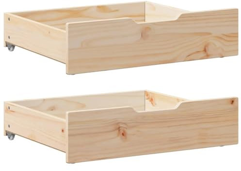 Juego de 2 cajones de almacenamiento bajo cama, caja de almacenamiento, bandeja de almacenamiento, cajones debajo de la cama, con ruedas, 2 unidades 75 x 55 x 16 cm, pino macizo
