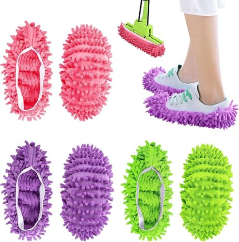 FHBHJNATC 6 Pièces Mopas de Limpieza Suelos, Zapatillas Mopa Felpilla, Fundas de Zapatillas Extraíbles y Lavables, Cubrezapatos Limpios, Cubrezapatos de Trapeador para Tareas Domésticas