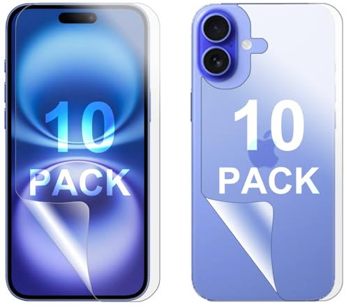 Set di 10 pellicole protettive per schermo in PET morbido per Apple iPhone 16 PLUS anteriore e posteriore