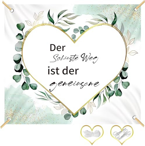 Forbabe Hochzeitsherz zum Ausschneiden 200x180cm Grün Hochzeitslaken mit 2 Scheren und 6 Meter Seil Herz zum Ausschneiden Perfekt für Hochzeitsdekorationen und Hochzeitsspiele