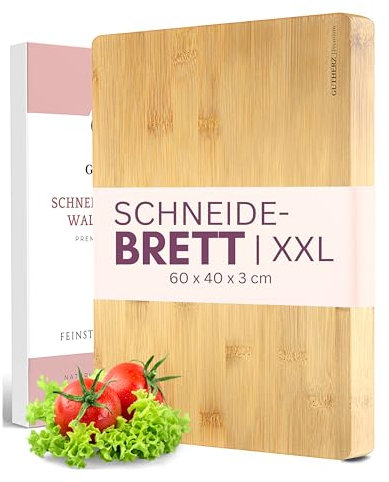 XXXL Schneidebrett aus schönem Bambus -ohne Farbe oder Lack | 60 x 40 x 3 cm | Groß & Natürlich | Wendbar | Massives Holzbrett | Langlebig & Messerfreundlich - Antibakteriell ohne Saftrille