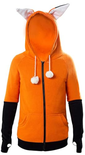 Fox Hoodie Sweatshirt Kostüm mit Ohren für Damen und Erwachsene, Tier-Füchse, Top Coat mit Taschen, Orange/Abendrot im Zickzackmuster (Sunset Chevron), XXL