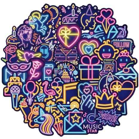50 Stück Aufkleber, Neon Sticker Set, Neon Graffiti Aufkleber, Wasserfeste Vinyl Sticker, Positive Motivational Vinyl Wasserdicht Graffiti für Laptop Skateboard Scrapbook Trinkflasche