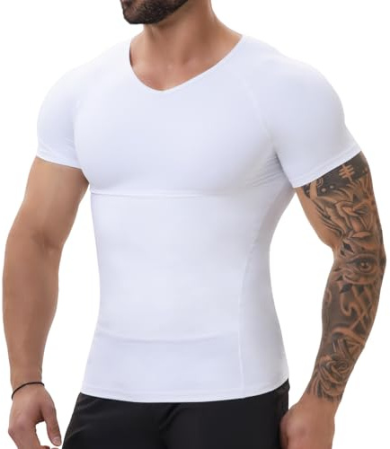 SLIMBELLE Body Shaper for Men V-Neck Elastic Slimming Waist Trainer Tummy Control Compression Shirt Men Base Layer Undershirts Compression top Shapewear