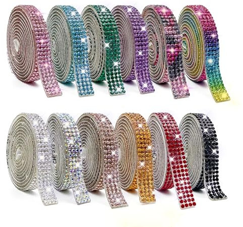 Lot de 12 rouleaux de ruban adhésif en strass étincelants pour loisirs créatifs, décoration, cadeau, téléphone, mariage, 9 mm