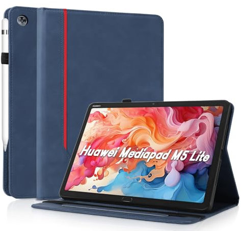 AsWant Hülle für Huawei Mediapad M5 Lite 10 BAH2-L09 BAH2-W09 BAH2-W19 BAH2-AL10, Schutzhülle Ultradünne PU Leder mit Stand Schutzhülle und Auto Schlafen/Wachen Case Hülle, Blau