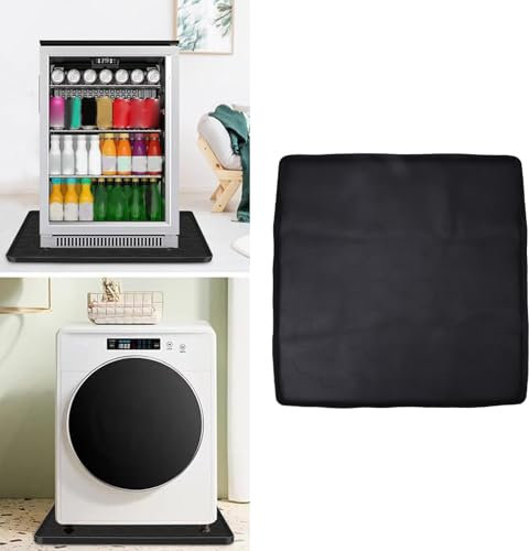 Washer Drain Pan, Silicone Washing Machine Tray for Floor Protection, Leakage Proof Drip Pan Under Washer Machine, Anti Scratch Fridge Mat 23.6x23.6 (Black)
