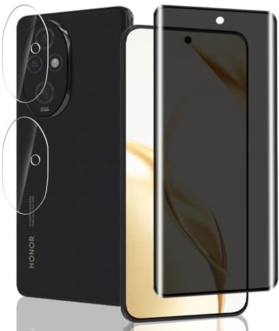 Jaavkkma 1 Pieza Protector Pantalla Privacidad para Honor 200 5G Cristal Templado + 2 Piezas Protector Cámara, Dureza 9H/Anti Espía, Película Protectora para Honor 200 5G - Privacy Vidrio Templado