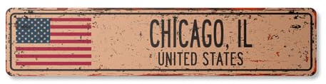 CHICAGO IL USA Vintage Straßenschild amerikanische Flagge Stadt Land rustikal