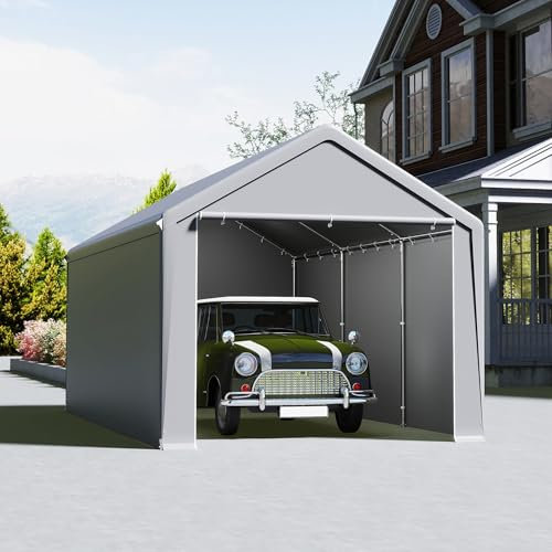 UISEBRT Garage de tente 3 x 6 m, abri de voiture, tente de garage et de rangement, avec bâche en polyéthylène robuste, cadre en acier, renfort de toit et de sol, résistant aux intempéries, pour