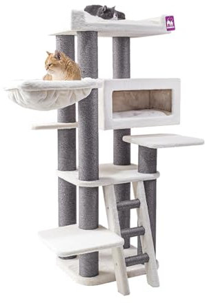 Petrebels Maine Coon Kratzbaum, Estate 170 cm, XXL Kratzbaum für große Katzen, Farbe Off-White