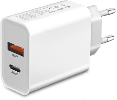 Cargador USB C, 45 W Enchufe USB Rápido para iPhone 16 15 14 13 12 11 Plus Pro Max Samsung Cargador Rápido 4 Puerto Carga Multiple us B con PD y QC3.0 Tipo C Corriente de pared Adaptador de