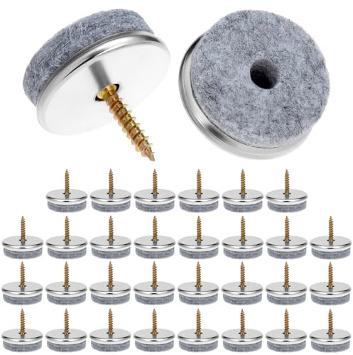 QWORK® 32 Pezzi Feltrini Sedie 28 mm - Piedini in Feltro con Fissaggio a Vite per Protezione Pavimenti