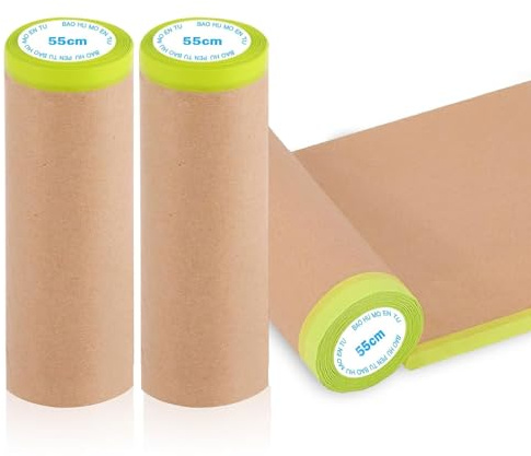 Chingcoo Maler Abdeckpapier, 3 Rollen Abdeckpapier Mit Selbstklebestreifen,55cm*15cm Selbstklebendem Abdeckband für Lackieren oder für Fenster abkleben malerkrepp