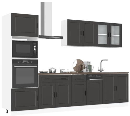 Emmtore 7-TLG. Küchenschrank Holzwerkstoff, Küchenzeile Einbauküche, Schrank-Set, Unterschrank, Küchenschrank, Hängeschrank Schwarz
