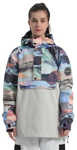 GSOU SNOW Damen Baggy Snowboardjacke, Wasserdichte Atmungsaktive Skijacke | 15000mm Wasserdicht, 15000g Atmungsaktiv, Lockere Passform, Saum mit Druckknöpfen, Ärmel mit Daumenlöchern, Elastischer Korde