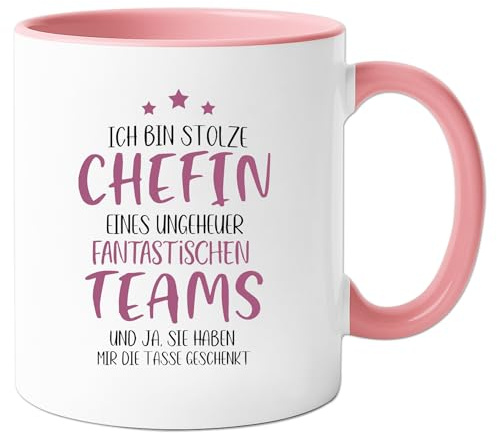 PureHaus Chefin GeschenkIch, Ich Bin Stolzer Chefin Eines Teams Kaffeetasse, Geburtstag Abschied Weihnachten Geschenk für Kollegen, Rosa-Weiß