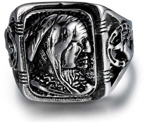 Fachoice Indianerhäuptling Biker Ring für Männer Silber Einheimisch Indianerhäuptling Ring Stammes Kopf Schmuck für Herren