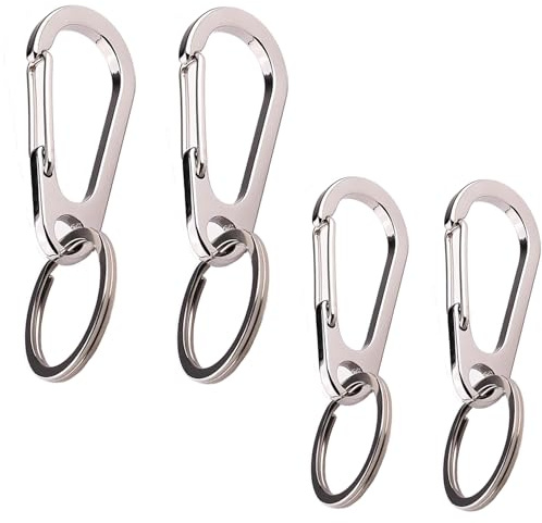 WeqeYent 4 Sets Heavy Duty Stainless Steel Spring Key Chain Clips | 45mm/55mm Quick Release Carabiner Clips, Key Ring Hooks for Keys, Backpack, Camping, Outdoor