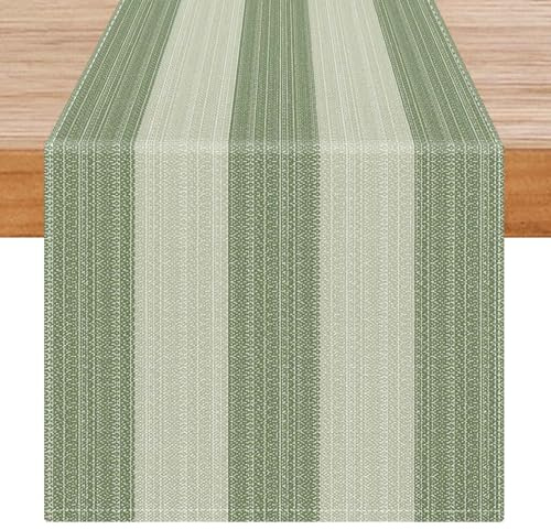 Avalune Tischläufer Modern Grün Streifen Herbst Landhausstil Vintage Leinenoptik Klein Läufer Tisch Abwaschbar Outdoor Frühling Sommer Tischdeko für Esstisch Party Drinnen Urlaub Deko 40x240 cm