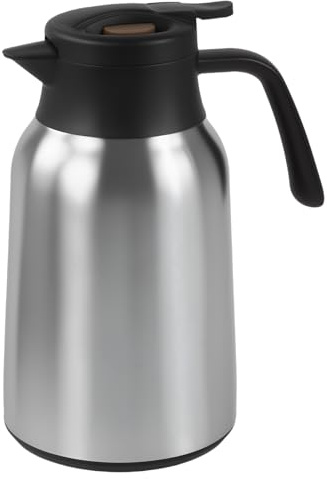 Thermoskanne, 2L Edelstahl Kaffeekanne, Doppelwandige Vakuum Isolierkanne 24h Warmhalte, Passend für Kaffee, Milch, Tee (Silber)