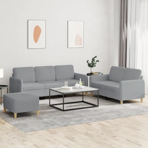 Mandloder 3-TLG. Moderne Sofagarnitur Hellgrau, Stoffbezug mit Kissen, Robustes Metall- & Sperrholzgestell, Bequeme Wohnlandschaft für Wohnzimmer, L-Form Loungemöbel Set