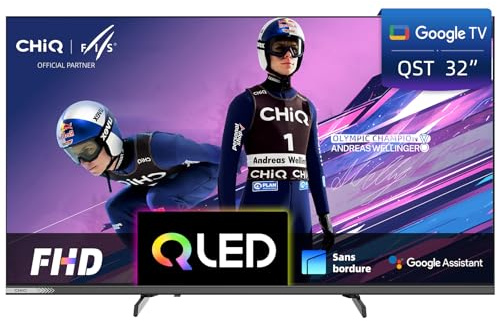 CHiQ L32QST Smart TV 32 QLED Pro Full HD Google TV | QLED Pro 90% DCI-P3, HDR10, Dolby Audio, dbx-tv, Design in metallo senza cornice, Bluetooth 5.0, Google Assistant