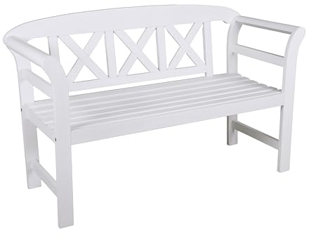 DELUKE Gartenbank Siena 2-Sitzer - 128cm Breit, Eukalyptus, Weißgrau | Terrassenbank Wetterfest Sitzbank Outdoor Bank