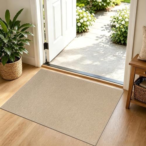 Capslpad Fußmatte außen und Innen 50 x 80 cm, rutschfeste Waschbar Schmutzfangmatte Absorbierend Dünne Türmatte, Fussmatte Aussen für Haustür, Eingangsbereich, Balkon, Beige