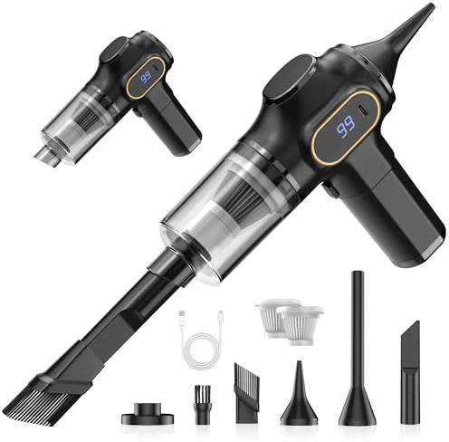 Ginarelo Handheld Cordless Car Vacuum Cleaner - 15000Pa Small Hand Held Vacuums Cleaners Strong Suction Powerful Portable Wireless Lightweight Mini Long Runtime Hand-held USB Blower Grey Upgraded