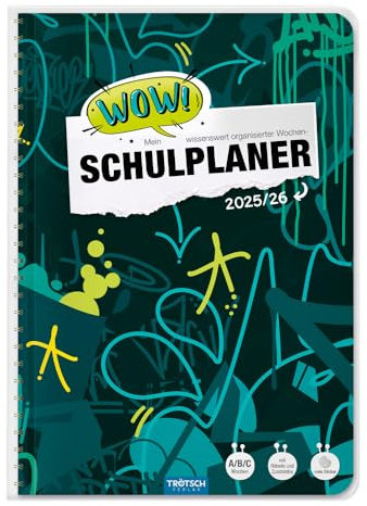 TRÖTSCH - Schulplaner WOW Graffiti 25/26: Planer Schülerkalender Hausaufgabenheft Timer