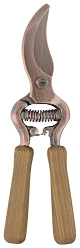 Esschert Design Verkupferte Gartenschere mit Holzgriffen, 6,2 x 2,1 x 21 cm, mit Schließmechanismus, ergonomischer Griff