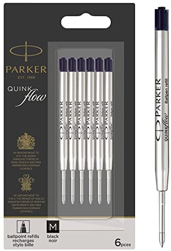 Parker Kugelschreiberminen | mittlere Spitze | schwarze QUINKflow Tinte | 6 Ersatzminen für Kugelschreiber