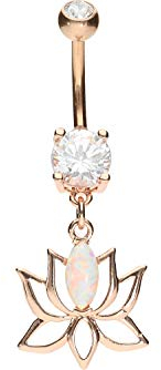 PIERCINGLINE Bauchnabelpiercing Chirurgenstahl mit Lotus Blüte im Brass Design Bananabell Piercing Roségoldfarben