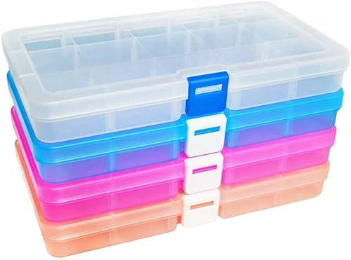 Qualsen Sortierbox Plastik Aufbewahrungsbox Einstellbar Fächer Sortimentskasten Schmuckschatulle Werkzeugcontainer (15 Raster X 4 Packungen, 4 Farben)